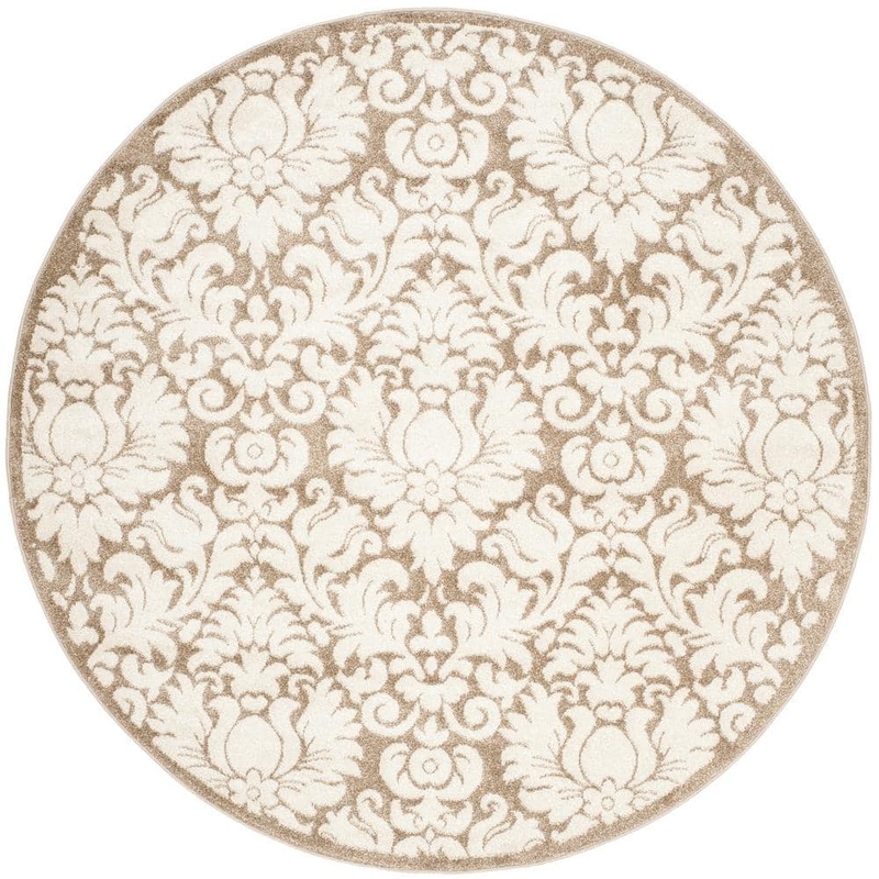 SAFAVIEH Amherst Wheat/Beige 9 ft. x 9 ft. Round Floral Geometric Border Area Rug AMT427S-9R