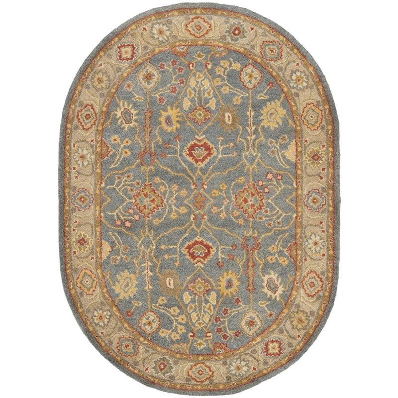 SAFAVIEH Antiquity Blue/Ivory 8 ft. x 10 ft. Oval Border Area Rug AT314A-8OV