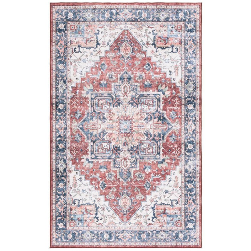 SAFAVIEH Arizona Brown/Blue 9 ft. x 12 ft. Distressed Border Ornate Machine Washable Area Rug ARZ523T-9