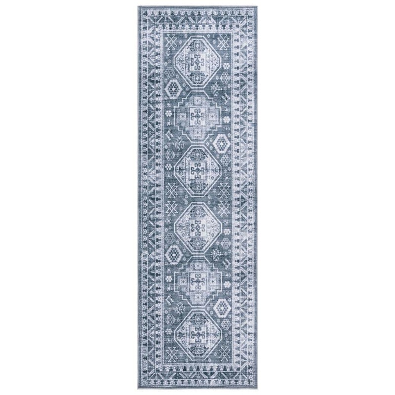 SAFAVIEH Arizona Gray Green/Ivory 3 ft. x 8 ft. Diamond Machine Washable Medallion Runner Rug ARZ108F-28