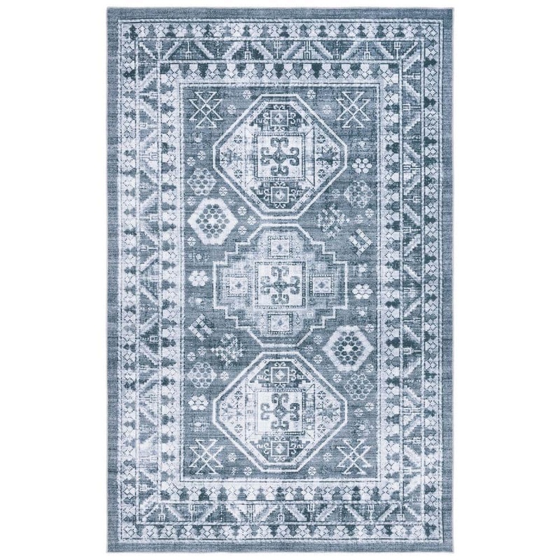 SAFAVIEH Arizona Gray Green/Ivory 6 ft. x 9 ft. Diamond Machine Washable Medallion Area Rug ARZ108F-6