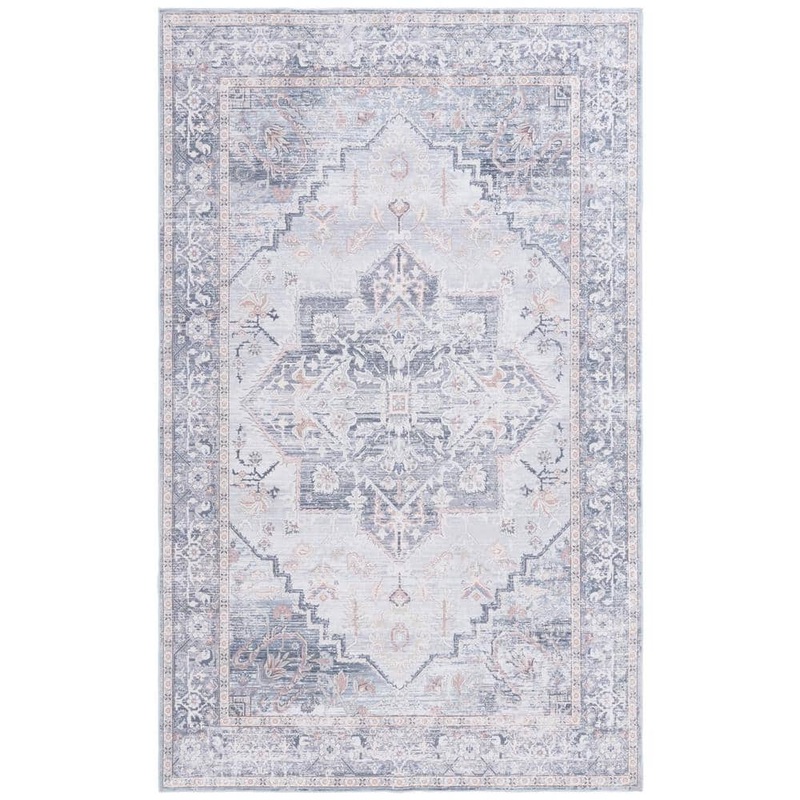 SAFAVIEH Arizona Gray/Light Gray 9 ft. x 12 ft. Distressed Border Ornate Machine Washable Area Rug ARZ137G-9