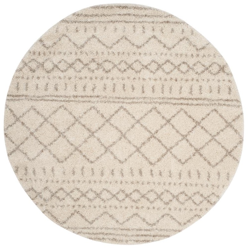 SAFAVIEH Arizona Shag Ivory/Beige 9 ft. x 9 ft. Geometric Lodge Round Area Rug ASG741A-9R