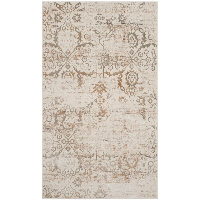 SAFAVIEH Artifact Gray/Cream Doormat 3 ft. x 5 ft. Floral Area Rug ATF237C-3