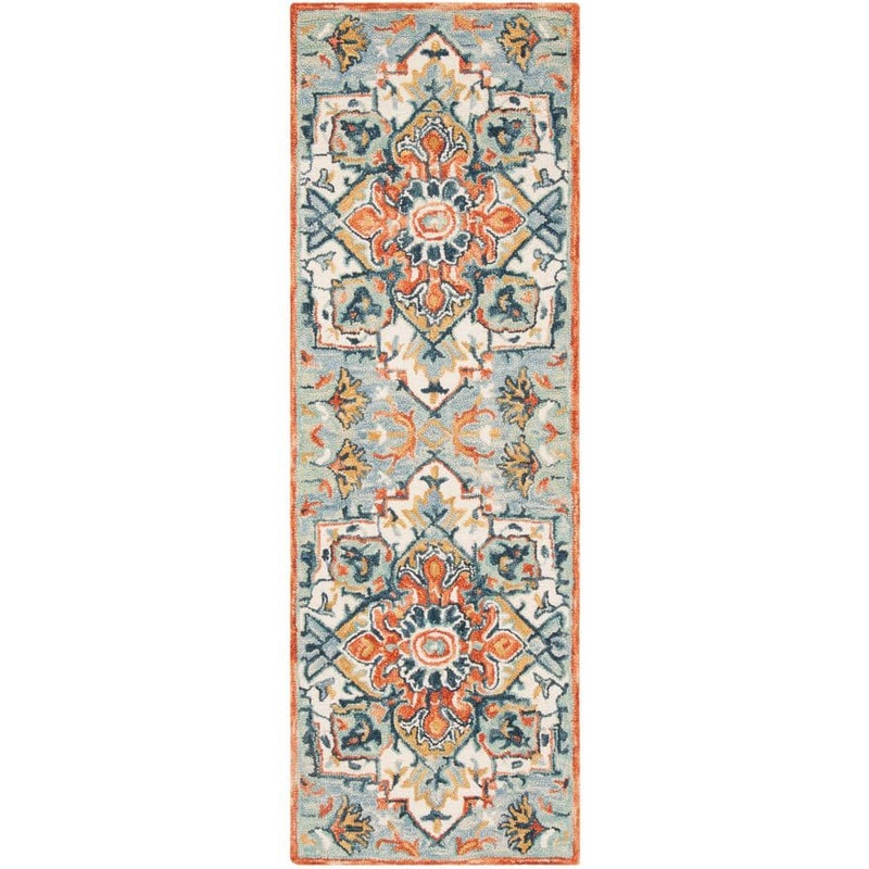 SAFAVIEH Aspen Blue/Rust 2 ft. x 9 ft. Floral Runner Rug APN312A-29