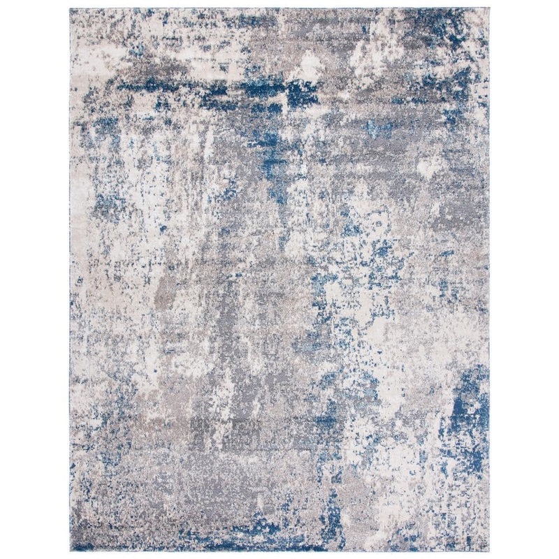 SAFAVIEH Aston Gray/Navy 9 ft. x 12 ft. Abstract Distressed Geometric Area Rug ASN718F-9