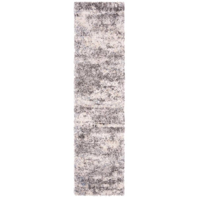 SAFAVIEH Berber Shag 2 ft. x 12 ft. Gray/Cream Geometric Runner Rug BER219G-212