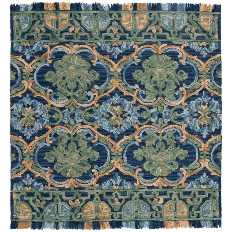 SAFAVIEH Blossom Navy/Green 8 ft. x 8 ft. Border Square Area Rug BLM422A-8SQ