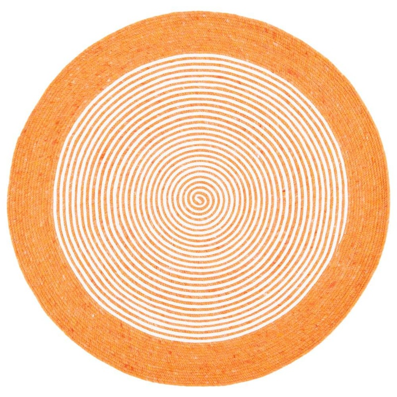 SAFAVIEH Braided Orange Ivory 4 ft. x 4 ft. Border Striped Round Area Rug BRD904P-4R