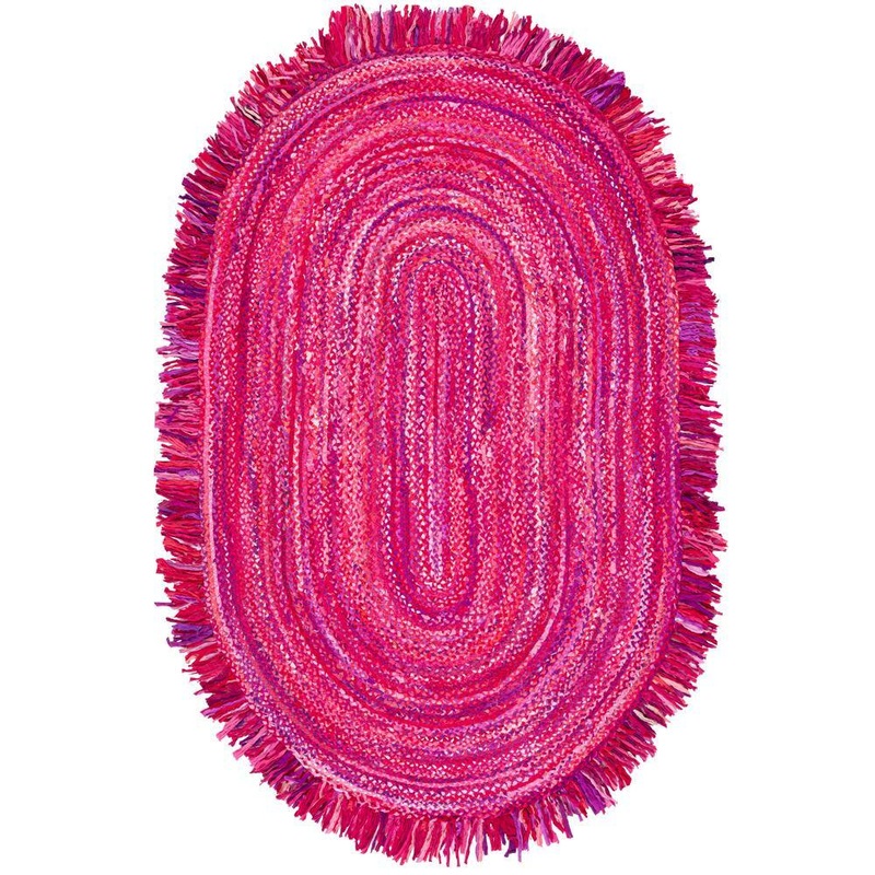 SAFAVIEH Braided Pink Fuchsia 4 ft. x 6 ft. Abstract Striped Oval Area Rug BRD451U-4OV
