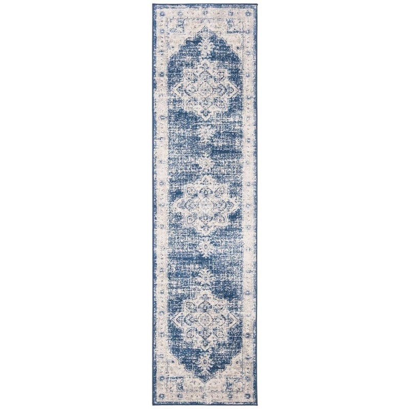 SAFAVIEH Brentwood Ivory/Navy 2 ft. x 10 ft. Border Runner Rug BNT865A-210