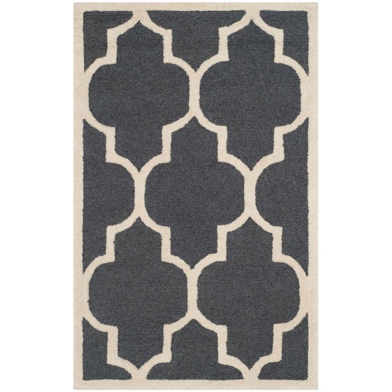 SAFAVIEH Cambridge Dark Gray/Ivory Doormat 2 ft. x 3 ft. Border Geometric Trellis Area Rug CAM134X-2