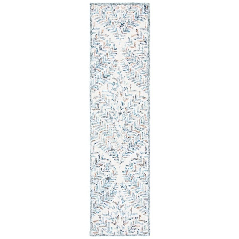 SAFAVIEH Capri Ivory/Blue 2 ft. x 7 ft. Geometric Leaf Runner Rug CPR208A-27