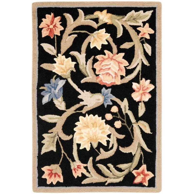 SAFAVIEH Chelsea Black Doormat 2 ft. x 3 ft. Solid Floral Border Area Rug HK248B-2