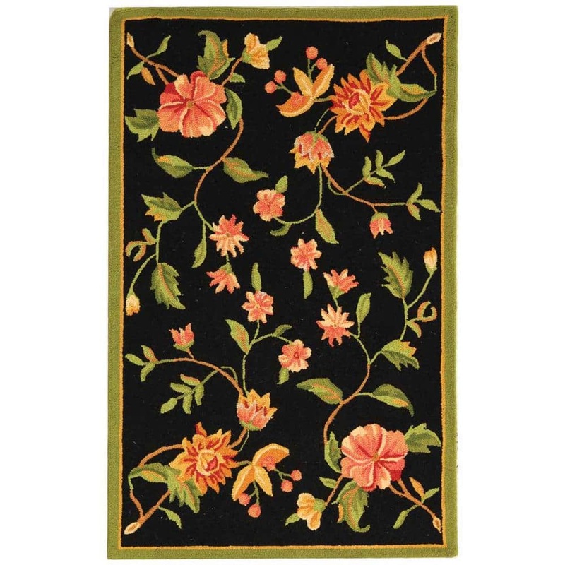 SAFAVIEH Chelsea Black Doormat 3 ft. x 5 ft. Speckled Floral Border Area Rug HK263B-3