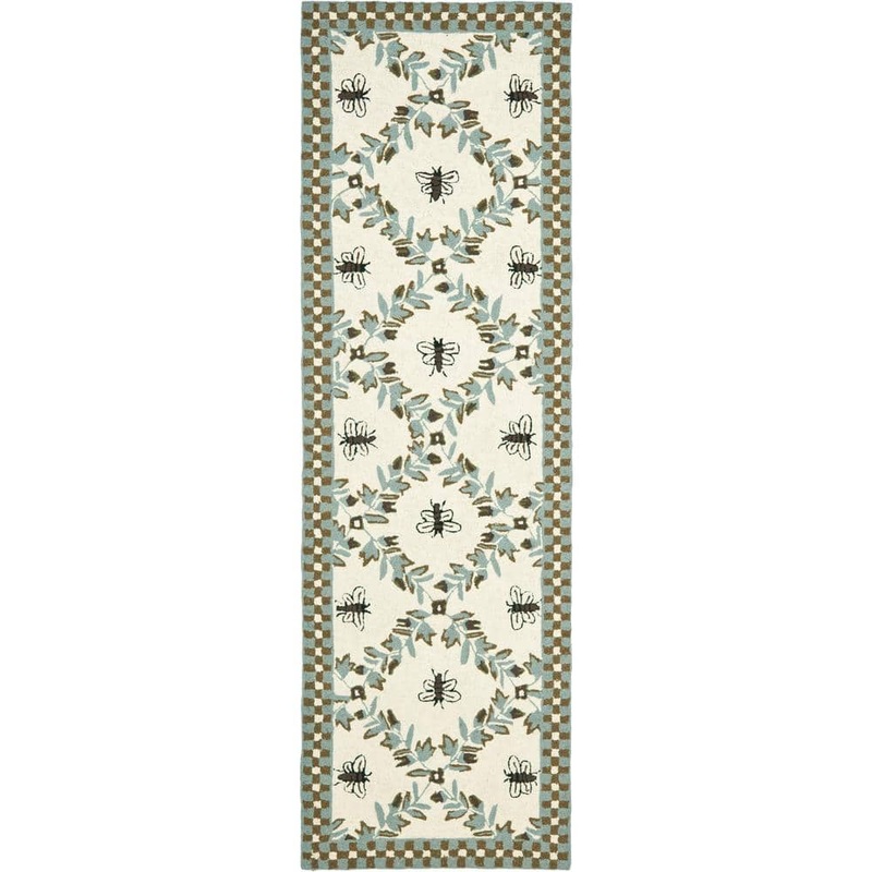 SAFAVIEH Chelsea Ivory/Teal 3 ft. x 6 ft. Border Runner Rug HK55G-26