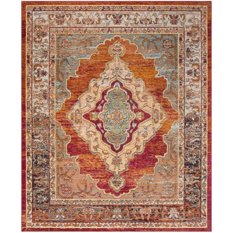 SAFAVIEH Crystal Orange/Light Blue 8 ft. x 10 ft. Border Medallion Area Rug CRS500A-8