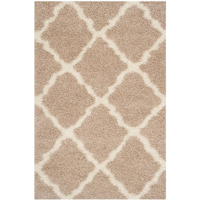 SAFAVIEH Dallas Shag Beige/Ivory 4 ft. x 6 ft. Geometric Diamond Trellis Area Rug SGD257D-4