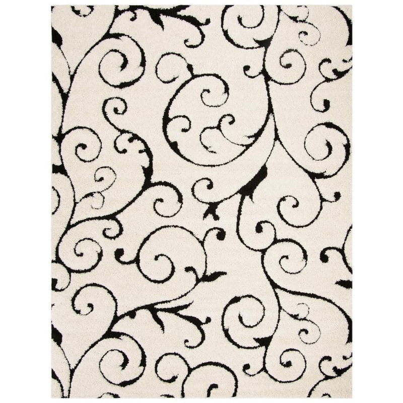 SAFAVIEH Florida Shag Ivory/Black 5 ft. x 8 ft. High-Low Floral Area Rug SG455-1290-5