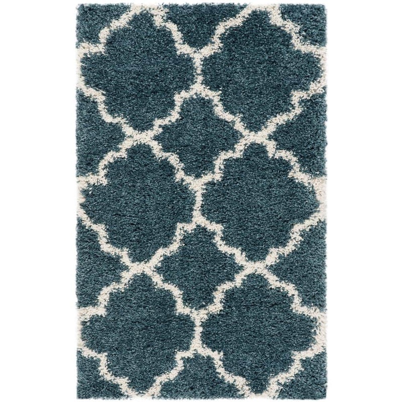 SAFAVIEH Hudson Shag Slate Blue/Ivory Doormat 2 ft. x 4 ft. Geometric Quatrefoil Area Rug SGH282L-24