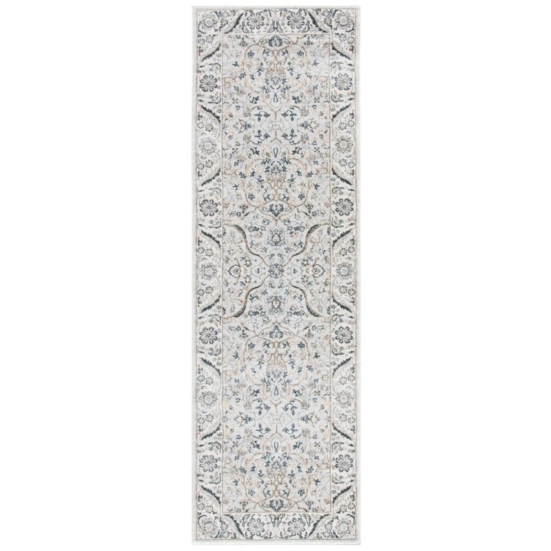 SAFAVIEH Isabella Light Gray/Cream 2 ft. x 7 ft. Floral Border Runner Rug ISA912F-27
