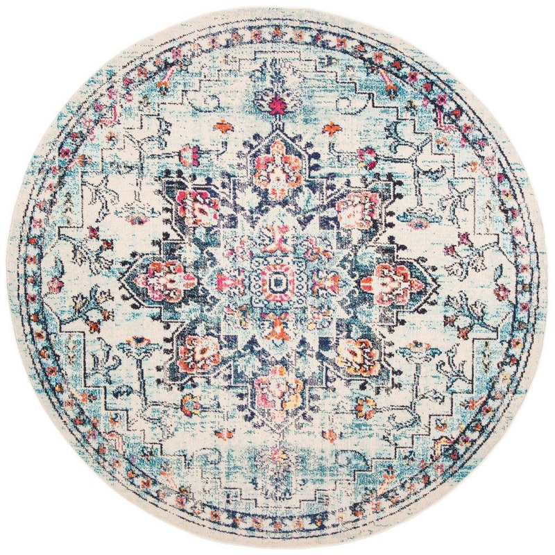 SAFAVIEH Madison Cream/Blue 7 ft. x 7 ft. Round Border Distressed Area Rug MAD473B-7R