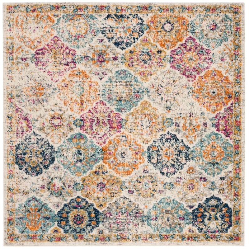 SAFAVIEH Madison Cream/Multi 4 ft. x 4 ft. Square Border Area Rug MAD611B-4SQ