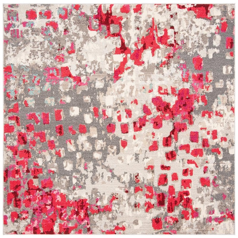 SAFAVIEH Madison Gray/Red 7 ft. x 7 ft. Square Geometric Area Rug MAD425R-7SQ