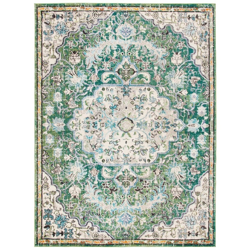 SAFAVIEH Madison Green/Turquoise 10 ft. x 14 ft. Border Geometric Floral Medallion Area Rug MAD447Y-10