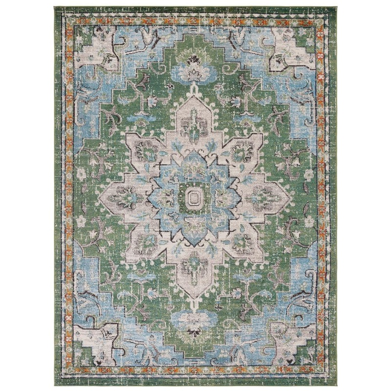 SAFAVIEH Madison Green/Turquoise 10 ft. x 14 ft. Border Geometric Floral Medallion Area Rug MAD473Y-10