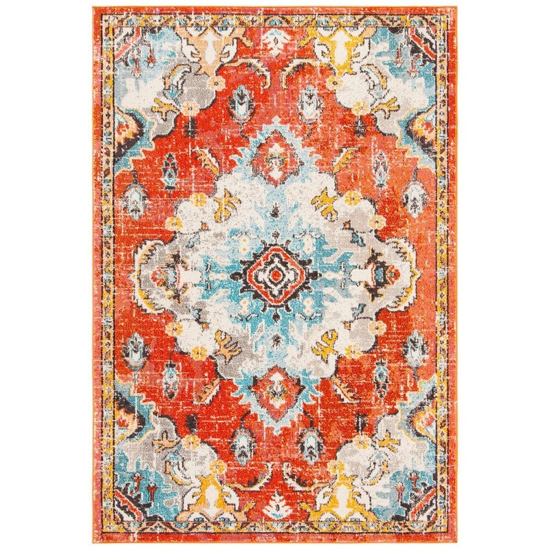 SAFAVIEH Madison Orange/Light Blue 5 ft. x 8 ft. Border Floral Oriental Area Rug MAD484P-5