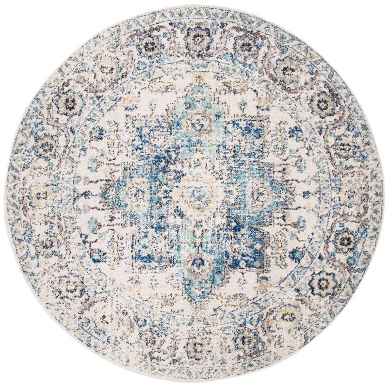 SAFAVIEH Madison Turquoise/Ivory 9 ft. x 9 ft. Round Area Rug MAD603K-9R