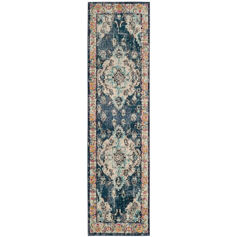 SAFAVIEH Monaco 2 ft. x 12 ft. Navy/Light Blue Border Runner Rug MNC243N-212