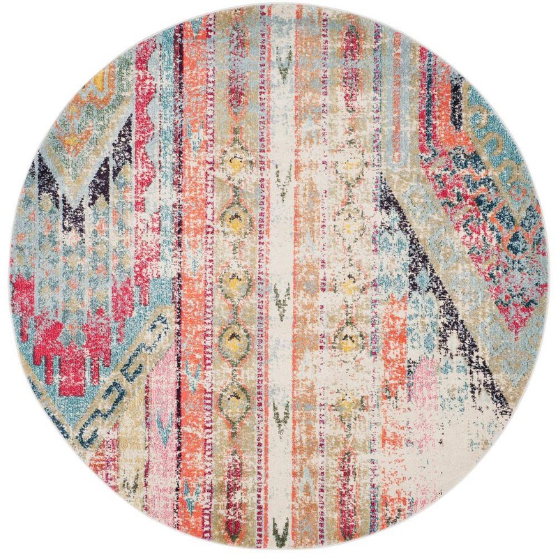 SAFAVIEH Monaco Multi 4 ft. x 4 ft. Round Distressed Area Rug MNC222F-4R