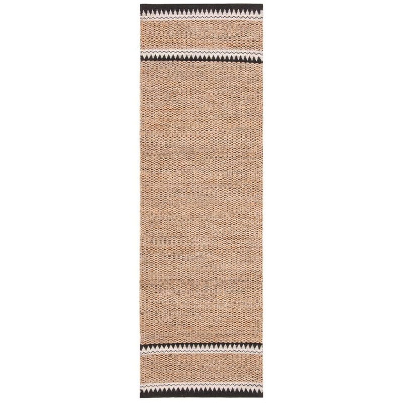 SAFAVIEH Natural Fiber Beige/Black 2 ft. x 14 ft. Woven Border Runner Rug NF874B-214