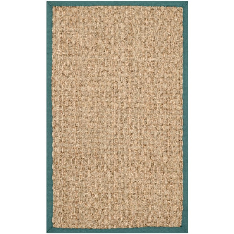 SAFAVIEH Natural Fiber Beige/Light Blue Doormat 2 ft. x 3 ft. Border Area Rug NF114M-2