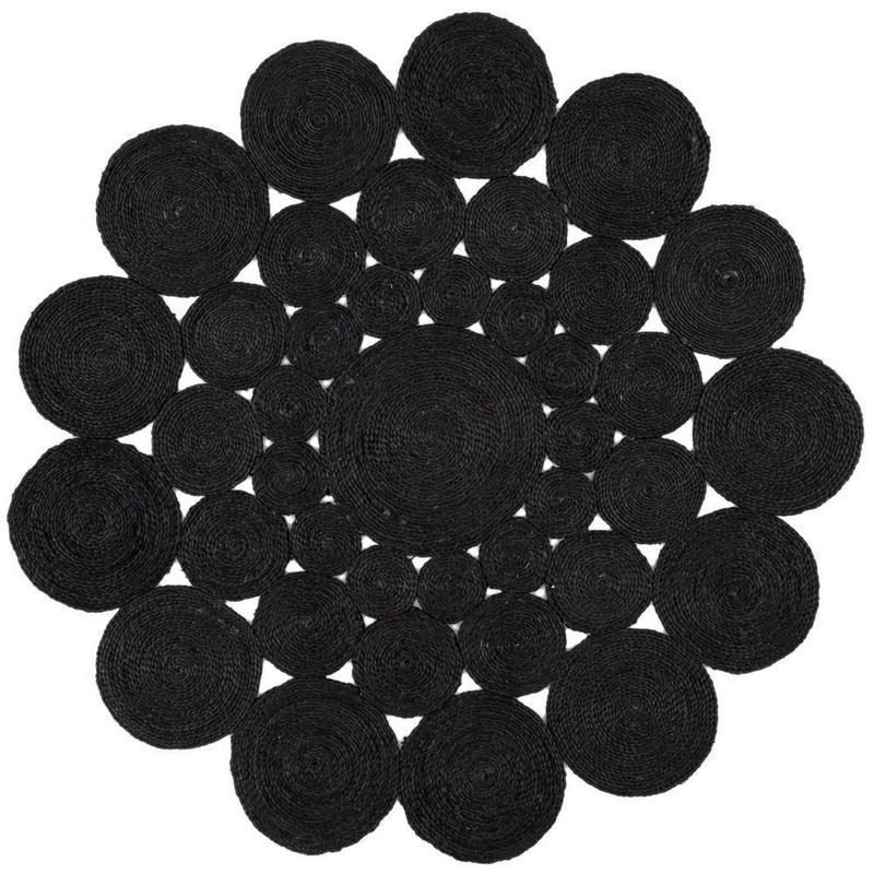 SAFAVIEH Natural Fiber Black 7 ft. x 7 ft. Woven Floral Round Area Rug NF363D-7R