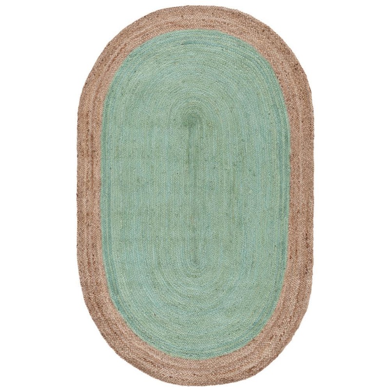SAFAVIEH Natural Fiber Teal/Beige 8 ft. x 10 ft. Woven Ascending Oval Area Rug NF801E-8OV