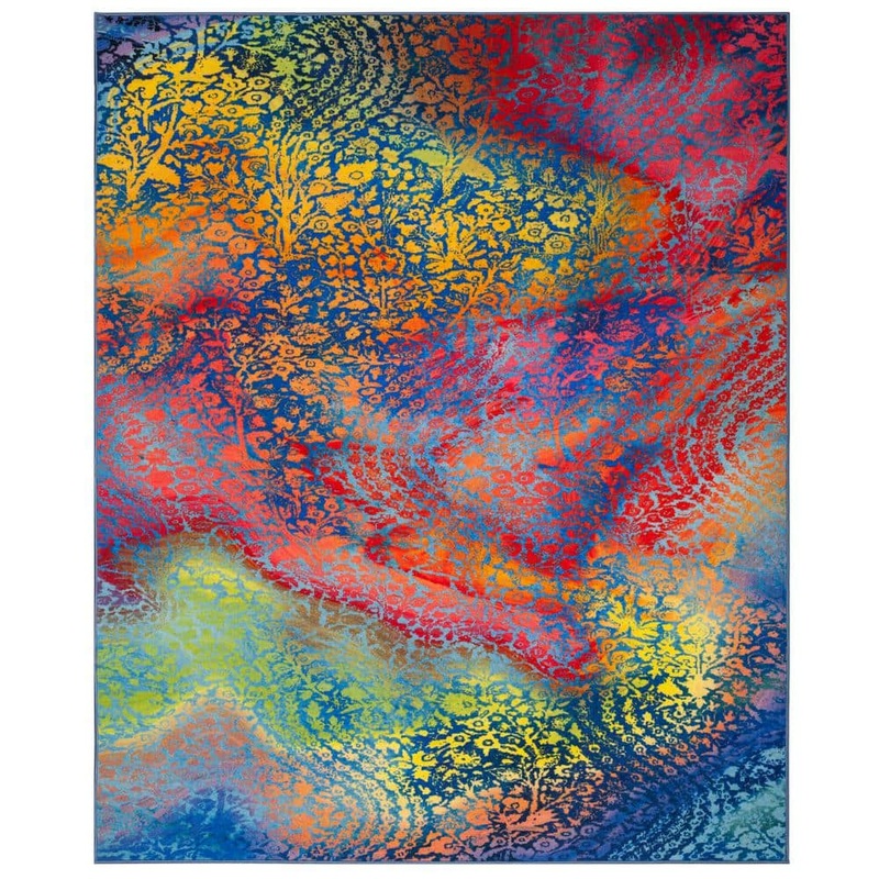 SAFAVIEH Paint Brush Blue/Coral 9 ft. x 12 ft. Machine Washable Abstract Area Rug PTB119B-9
