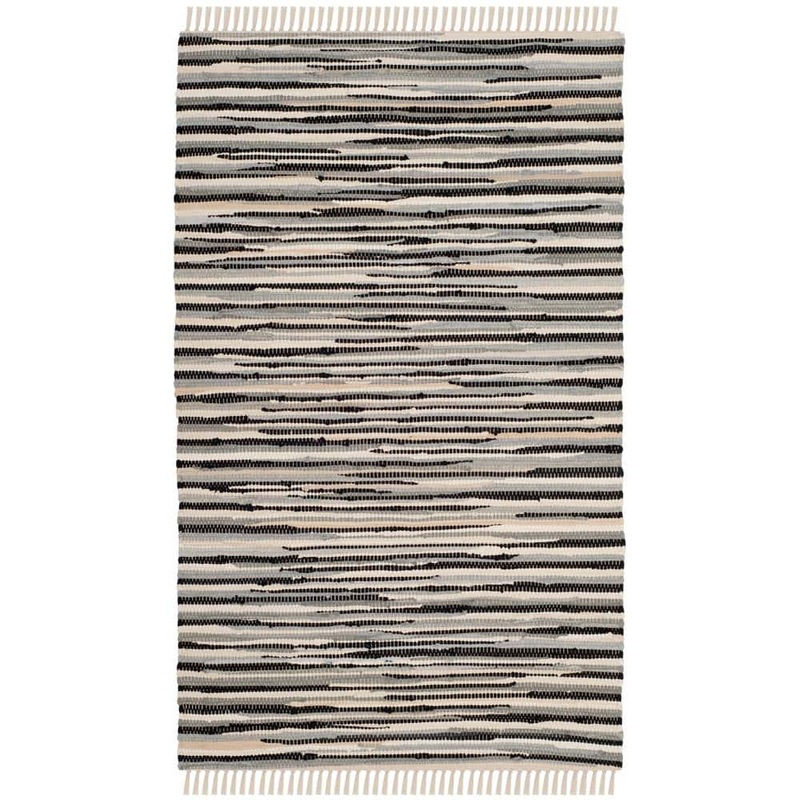 SAFAVIEH Rag Rug Black/Multi Doormat 3 ft. x 4 ft. Striped Area Rug RAR129Q-24