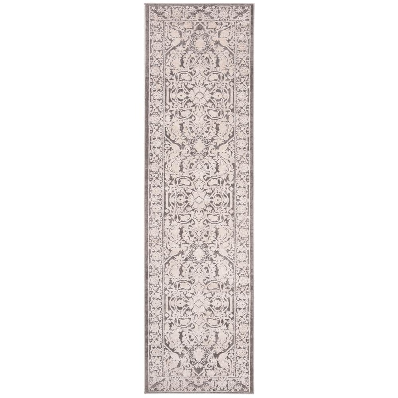 SAFAVIEH Reflection Dark Gray/Cream 2 ft. x 6 ft. Border Floral Runner Rug RFT665B-26