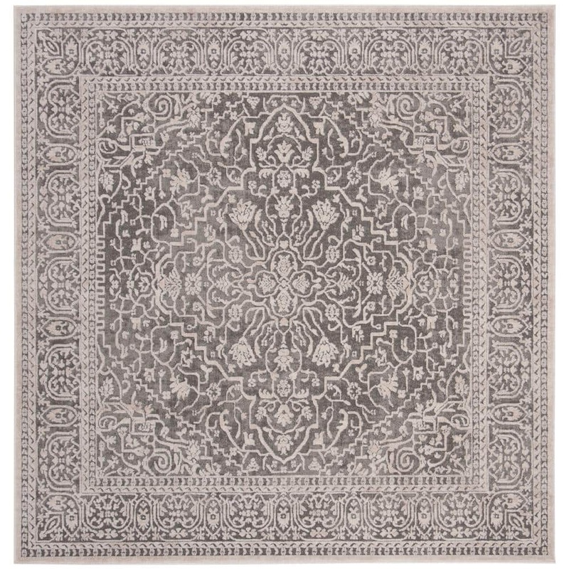 SAFAVIEH Reflection Dark Gray/Cream 7 ft. x 7 ft. Square Floral Distressed Area Rug RFT670B-7SQ