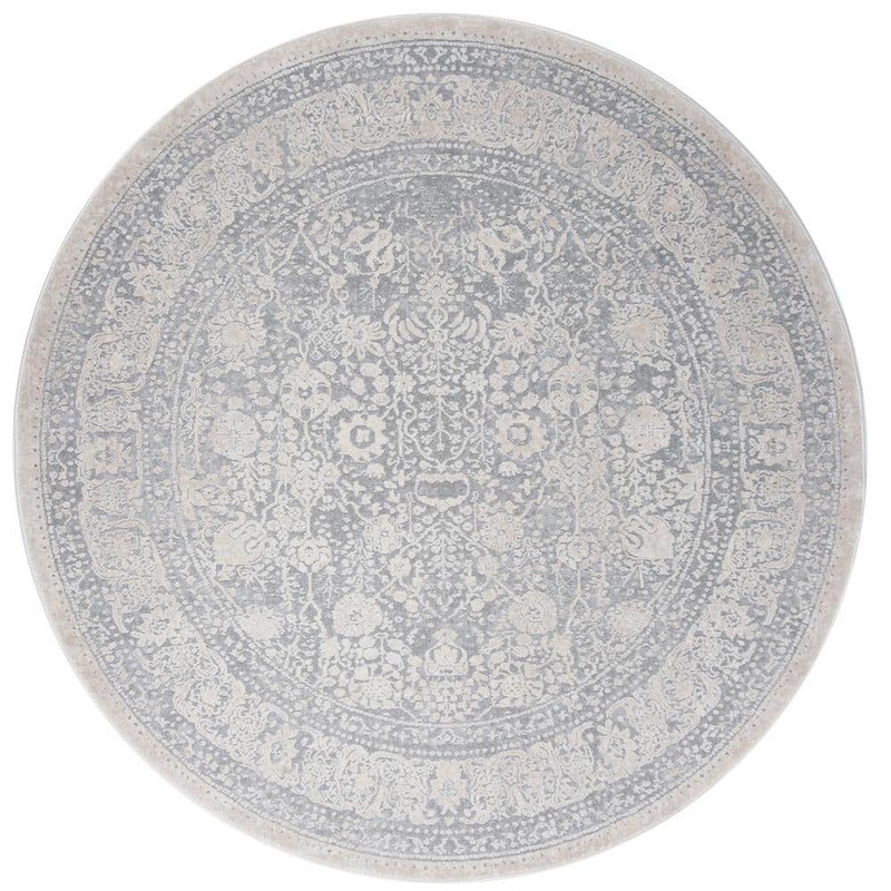 SAFAVIEH Reflection Light Gray/Cream 5 ft. x 5 ft. Round Distressed Border Area Rug RFT663C-5R