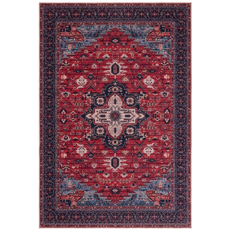 SAFAVIEH Serapi Red/Navy 4 ft. x 6 ft. Machine Washable Border Geometric Area Rug SEP560Q-4