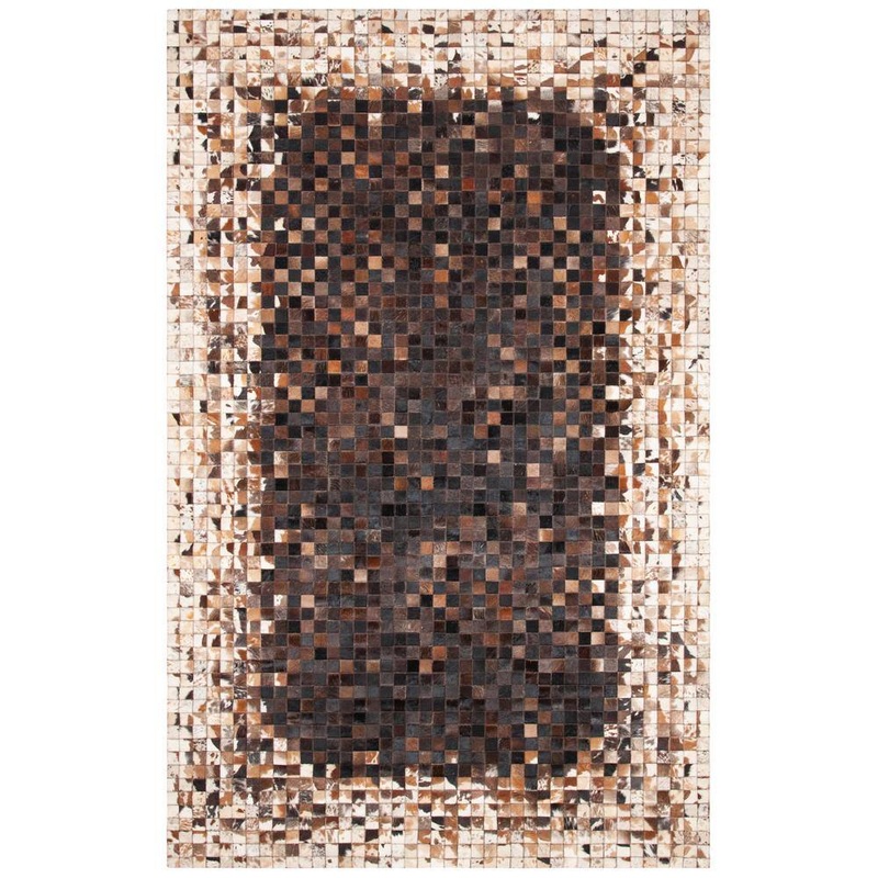 SAFAVIEH Studio Leather Beige Brown 8 ft. x 10 ft. Plaid Area Rug STL803B-8