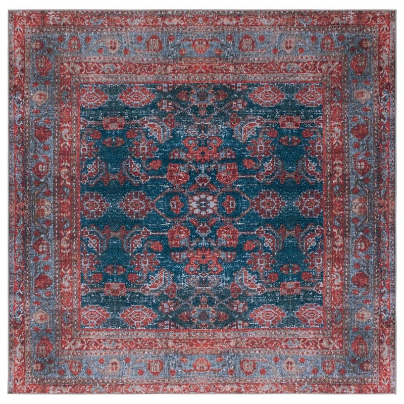 SAFAVIEH Tucson Blue/Rust 6 ft. x 6 ft. Machine Washable Border Distressed Floral Square Area Rug TSN183M-6SQ
