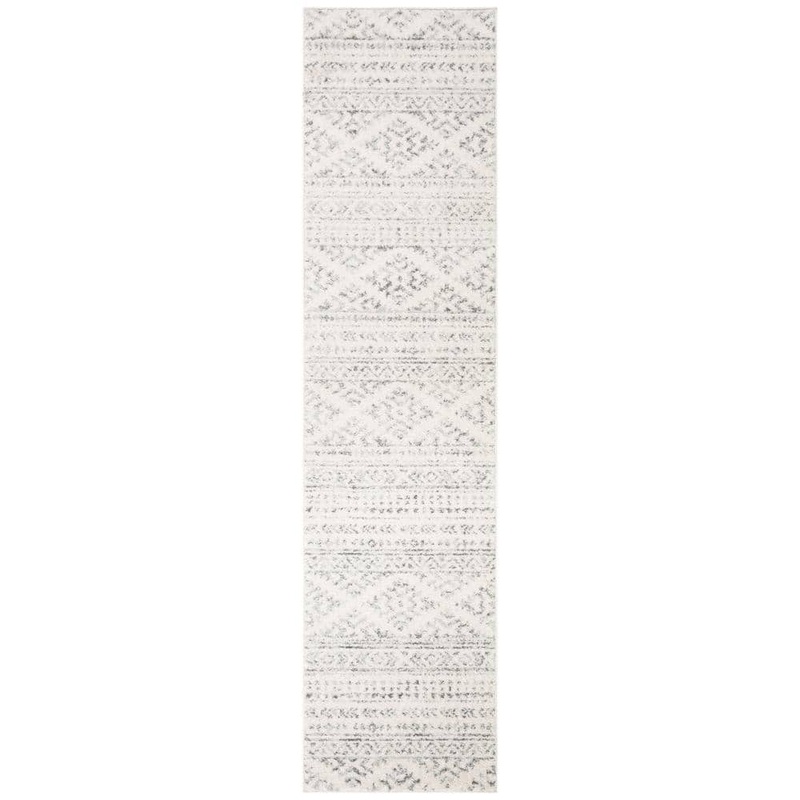 SAFAVIEH Tulum Ivory/Gray 2 ft. x 9 ft. Striped Tribal Geometric Runner Rug TUL272A-29