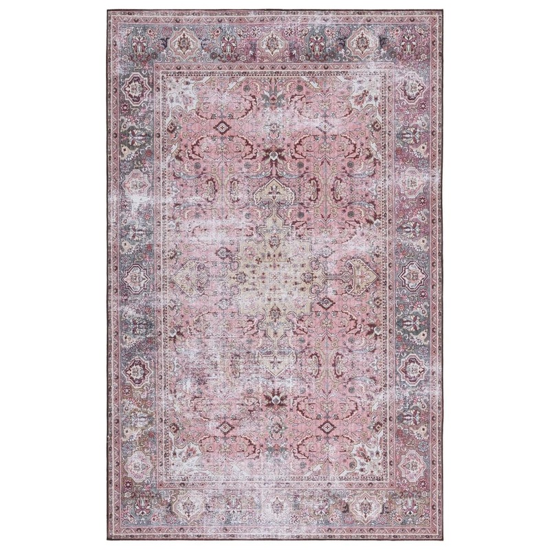 SAFAVIEH Tuscon Pink/Beige Doormat 3 ft. x 5 ft. Machine Washable Distressed Border Area Rug TSN144U-3