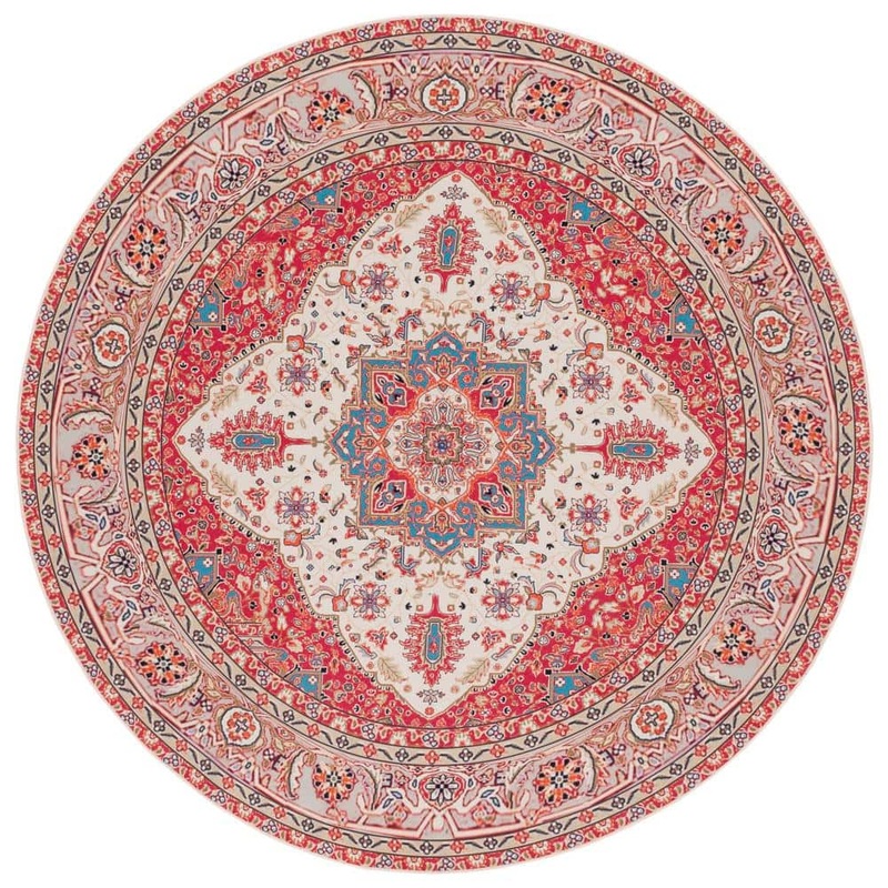 SAFAVIEH Tuscon Red/Beige 6 ft. x 6 ft. Machine Washable Medallion Floral Round Area Rug TSN107Q-6R