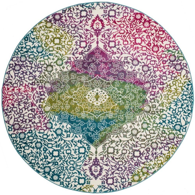 SAFAVIEH Watercolor Ivory/Fuchsia 5 ft. x 5 ft. Round Floral Area Rug WTC672F-5R